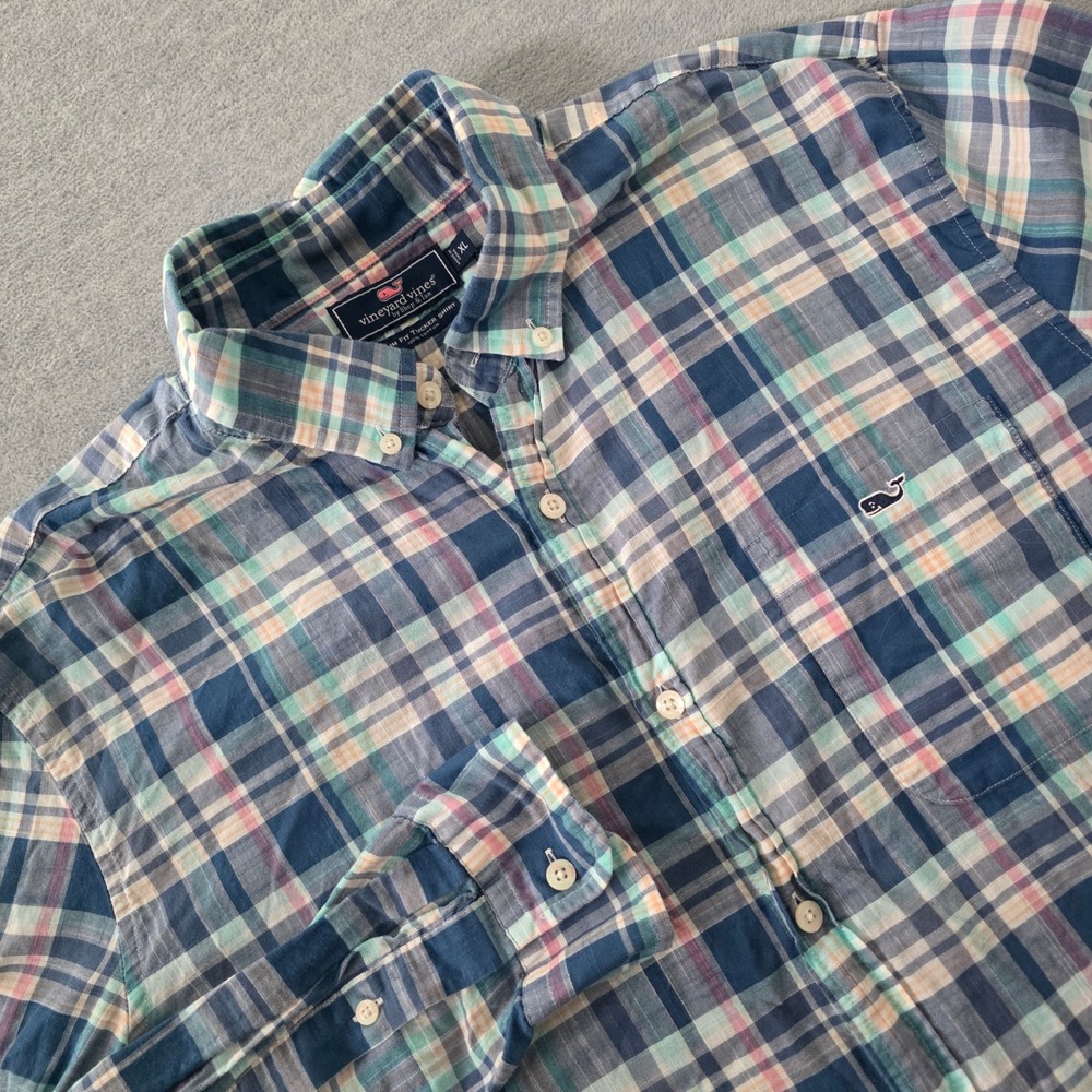 Vineyard Vines Mens XL Slim Fit Tucker Shirt Blue Plaid Long Sleeve Button Down